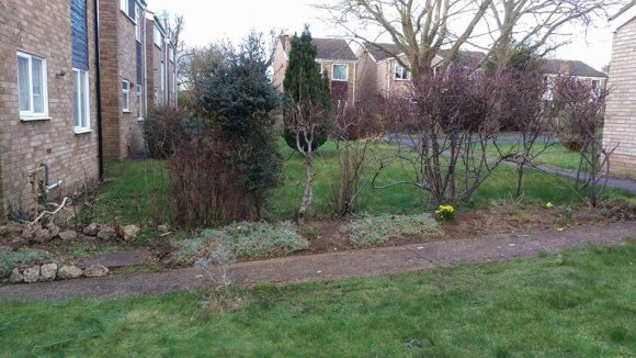 The boundary of a small front garden The boundary of a small front garden prepared for fencing.